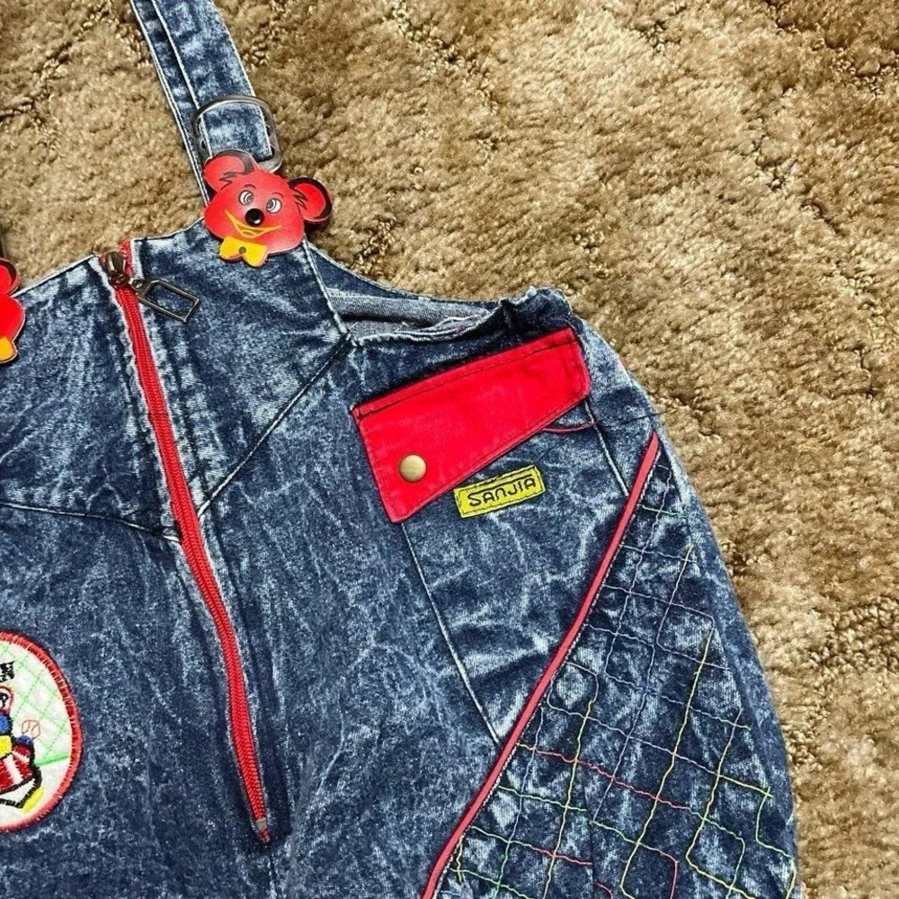 Vintage Kids Size 2T Blue Colorful Overalls Made in Taiwan‎